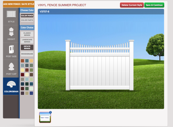 The Fence Customizer platform with 35+ colors and plentiful styles and other options.